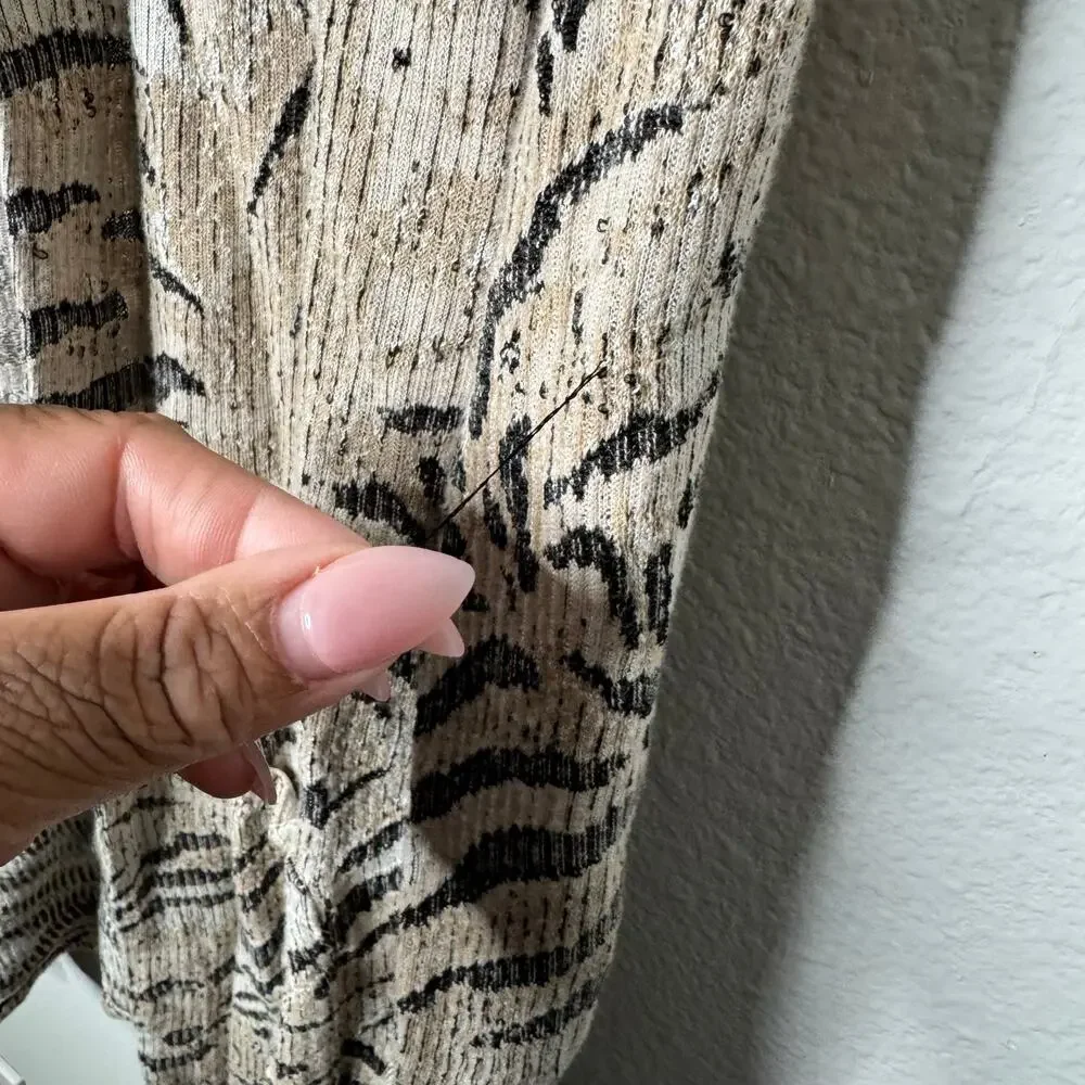 Chico’s Women’s 0 Small Open‎ Front Zebra Animal Print Cardigan Sweater Neutral